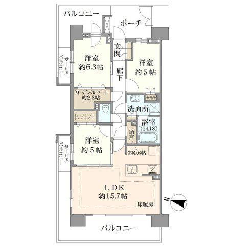 クレストプライムレジデンス プロムナード七番街(3LDK/9階)の間取り写真