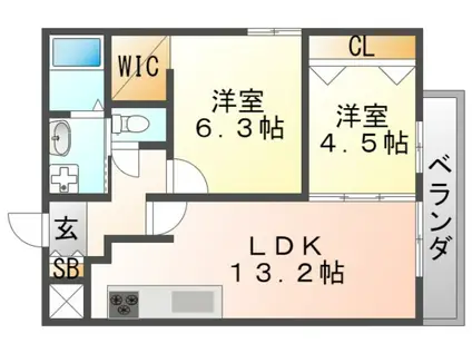 アヴェニール千里山松が丘(2LDK/5階)の間取り写真