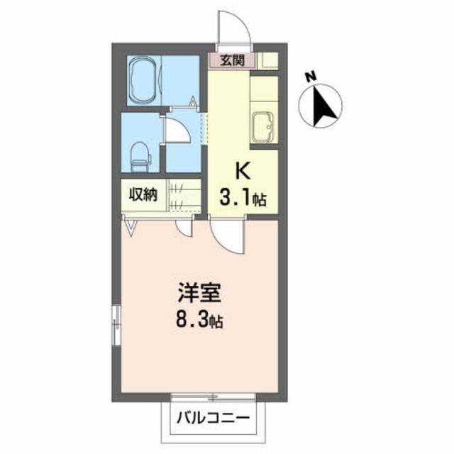 サニーヒル・薬師A(1K/2階)の間取り写真