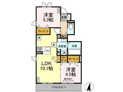 トリシア中條 A(2LDK/1階)の間取り写真
