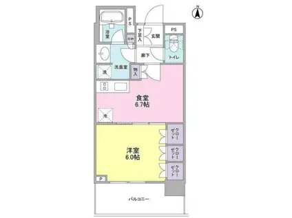 プラウドタワー亀戸(1DK/2階)の間取り写真