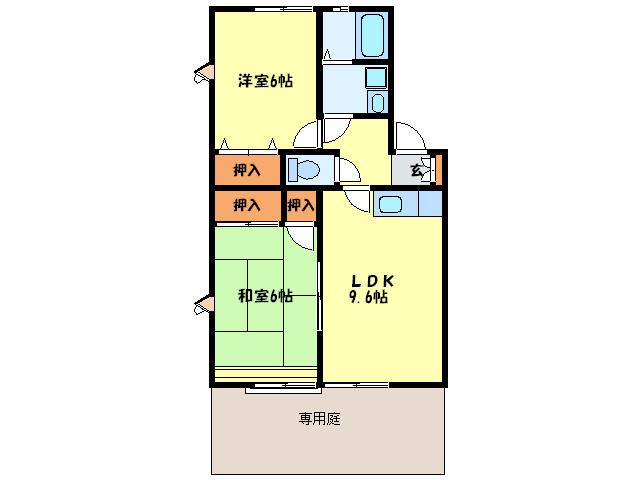 ティアラ新飼 A(2LDK/1階)の間取り写真