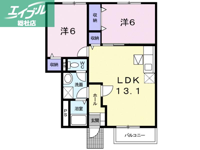 グランベリーA棟(2LDK/1階)の間取り写真