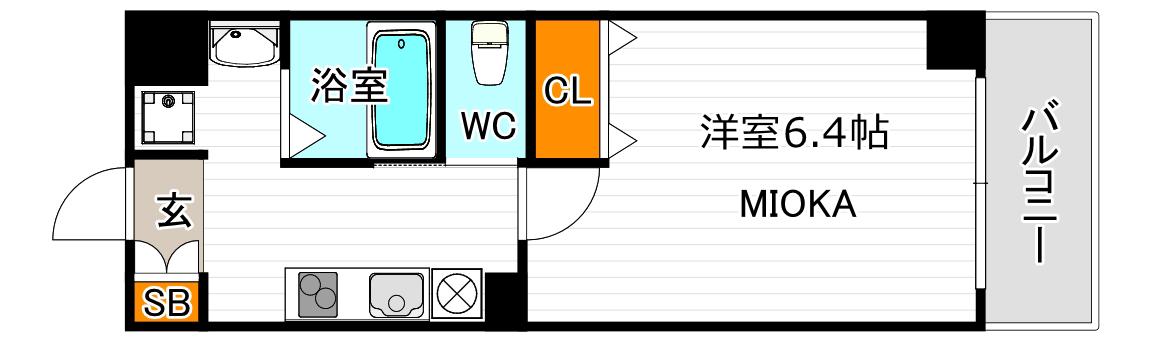 みおつくし粉浜(1K/4階)の間取り写真