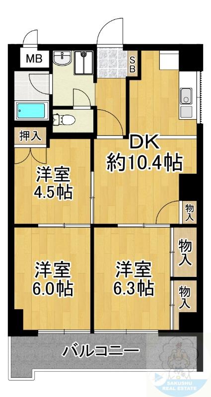 トーカンマンション呉服町(3DK/4階)の間取り写真