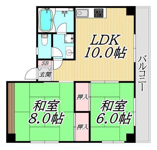 グランコート武庫之荘(2LDK/4階)の間取り写真