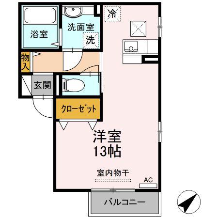 サニーフラット(ワンルーム/1階)の間取り写真