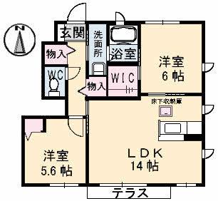 フィオレンテB棟(2LDK/1階)の間取り写真