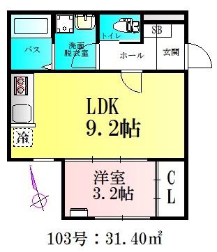 BAU北仙台(1LDK/1階)の間取り写真
