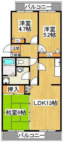パレスオオハク(3LDK/1階)の間取り写真