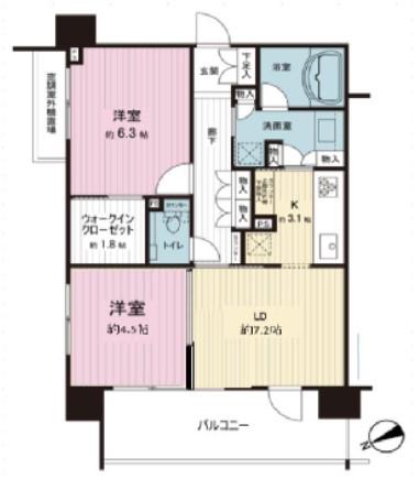 エスポアコート要町(2LDK/11階)の間取り写真