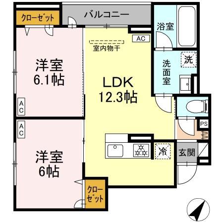 ディールーム豊田(2LDK/2階)の間取り写真