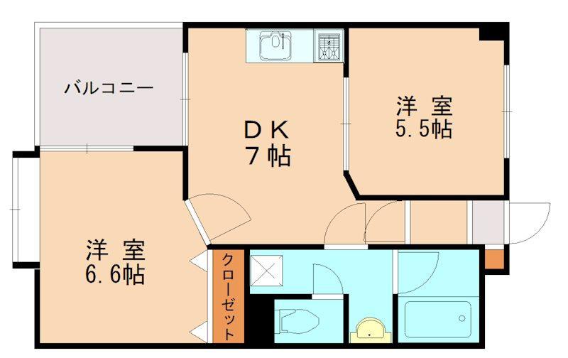 ウェルス唐原(2DK/4階)の間取り写真