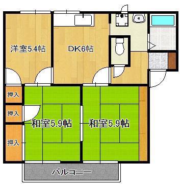 フレグランス春日台(3DK/1階)の間取り写真