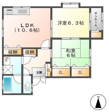 レモンバーム(2LDK/1階)の間取り写真