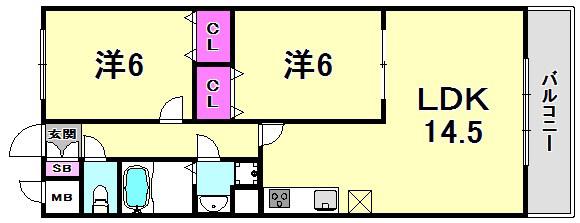 ウィズプレジール若王寺(2LDK/1階)の間取り写真
