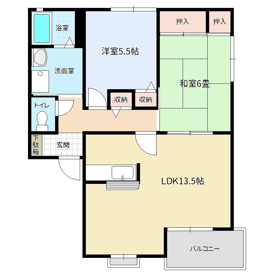 マルベリーB棟(2LDK/2階)の間取り写真