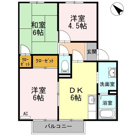 アゼリアパークハウス F棟(3DK/2階)の間取り写真