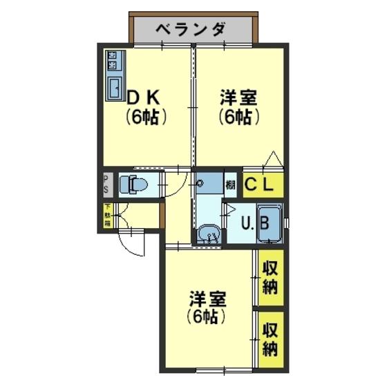テルース西金沢(2DK/2階)の間取り写真