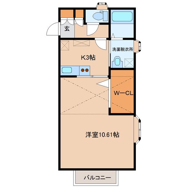 WISH伊在伍(1K/2階)の間取り写真