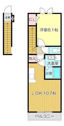 アセット(1LDK/2階)の間取り写真