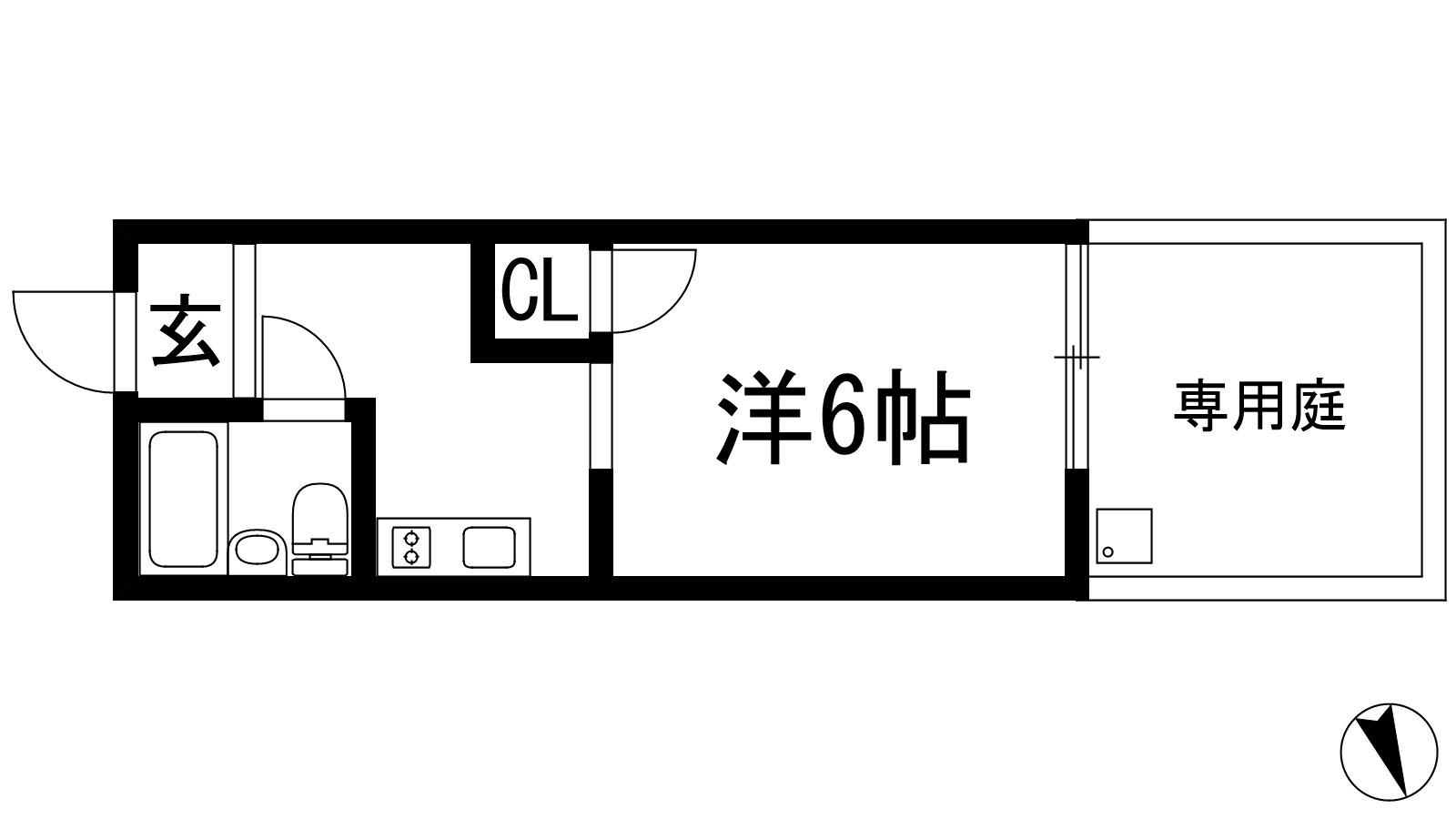 ヴィラ楠木(1K/1階)の間取り写真