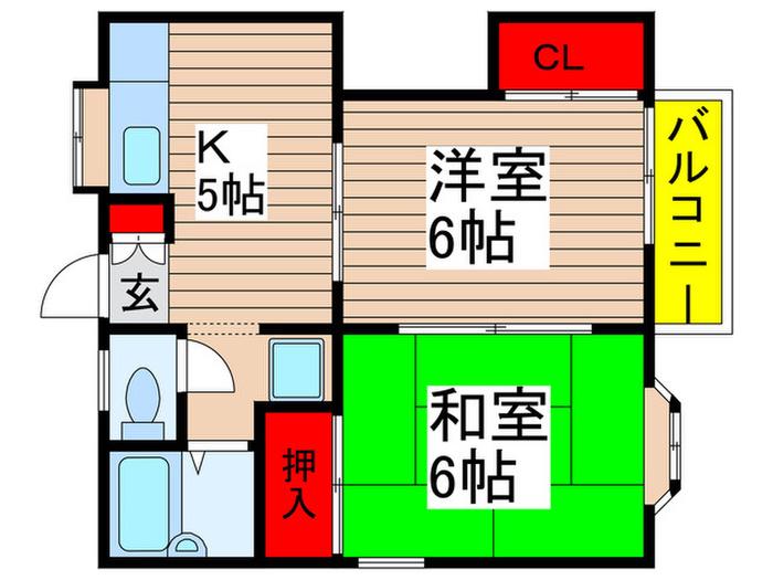 シティコーポ21A棟(2K/2階)の間取り写真