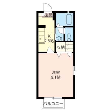 サンモール B(1K/2階)の間取り写真