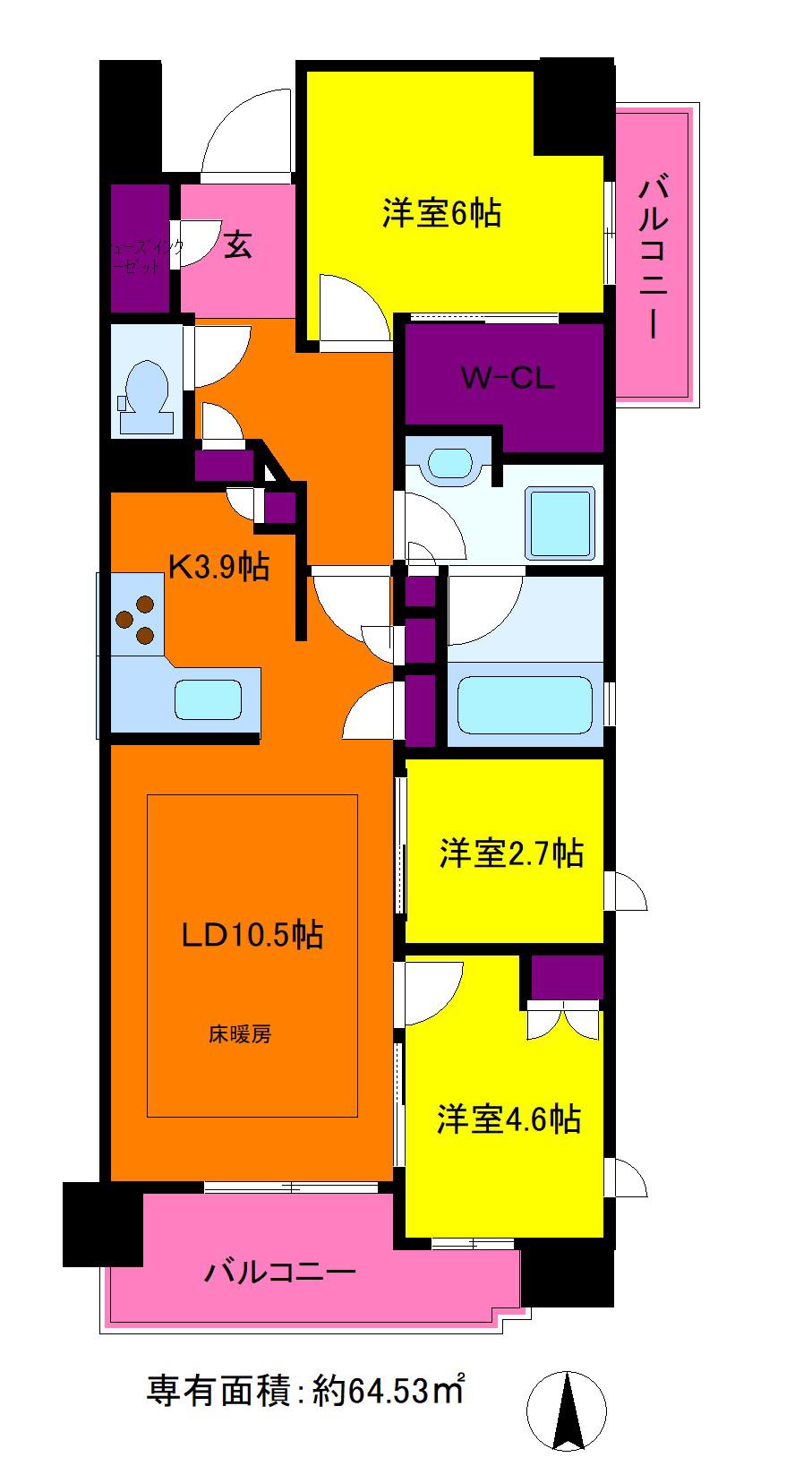 オーベル三鷹(3LDK/11階)の間取り写真