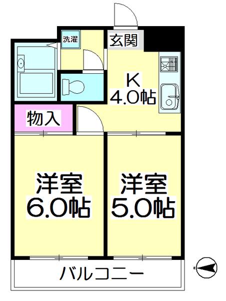 リバティハイツ平野(2K/4階)の間取り写真