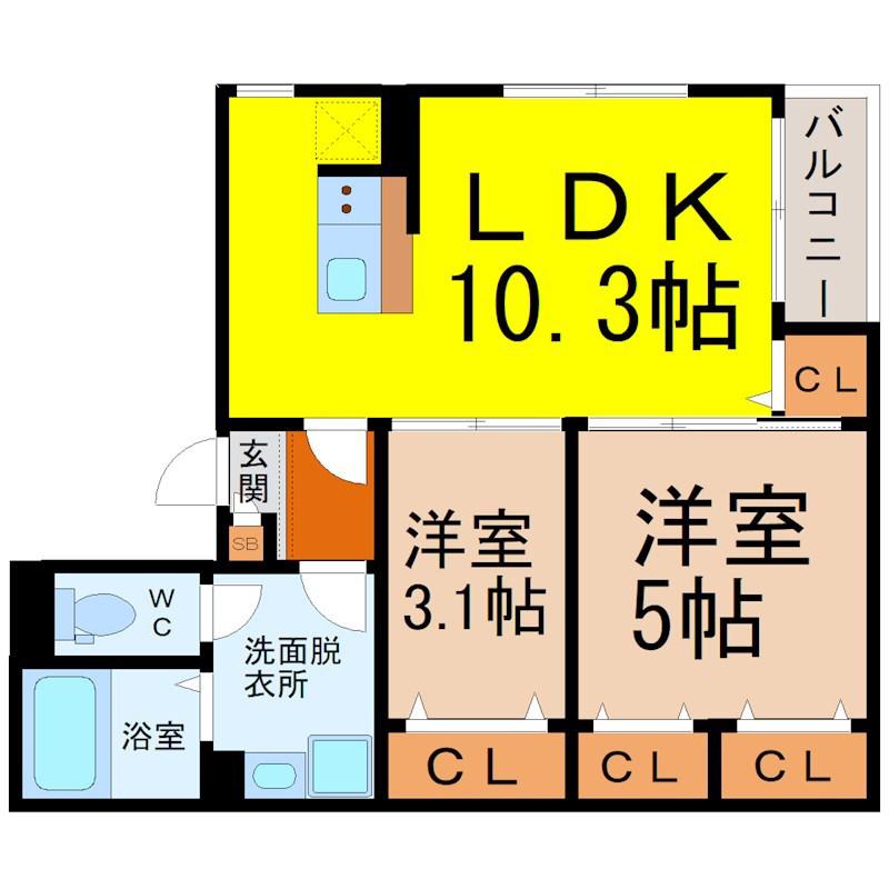 ROBOT HOME 本笠寺(2LDK/3階)の間取り写真