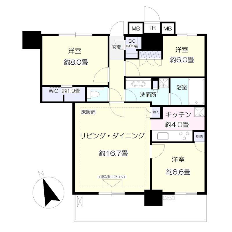 津田沼ザ・タワー(3LDK/44階)の間取り写真