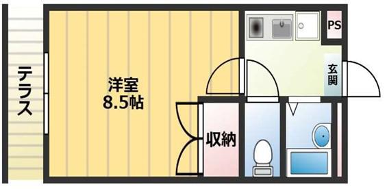 きたいでぐりーんコーポ(1K/1階)の間取り写真