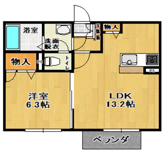 シャーメゾン東原 A棟(1LDK/2階)の間取り写真