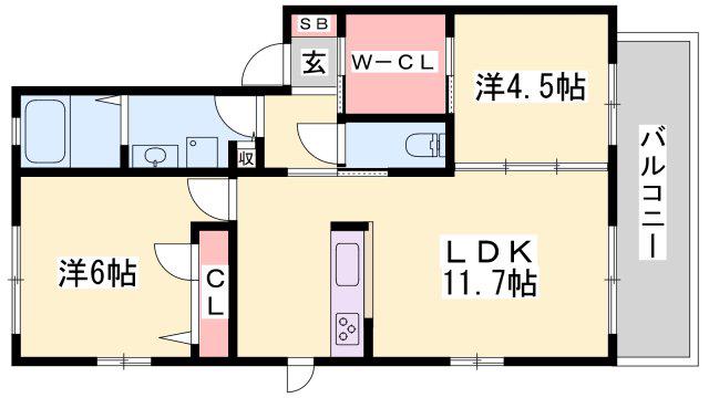 メゾン萩原(2LDK/2階)の間取り写真