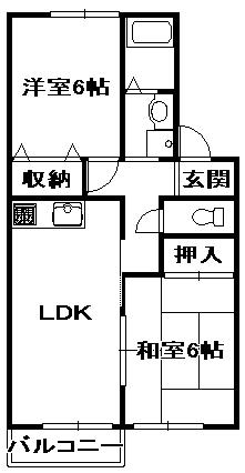 モノクローム古城(2LDK/2階)の間取り写真