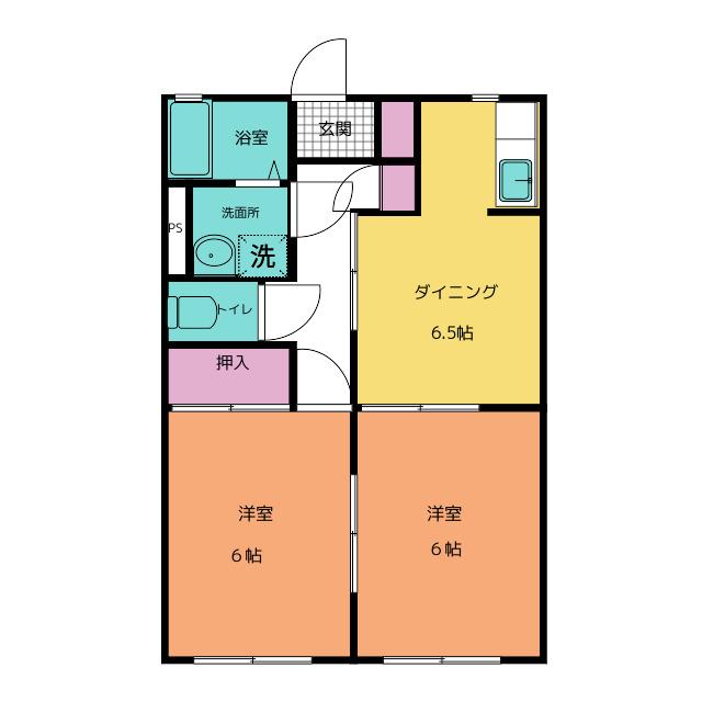 ディアコートみやび(2DK/2階)の間取り写真