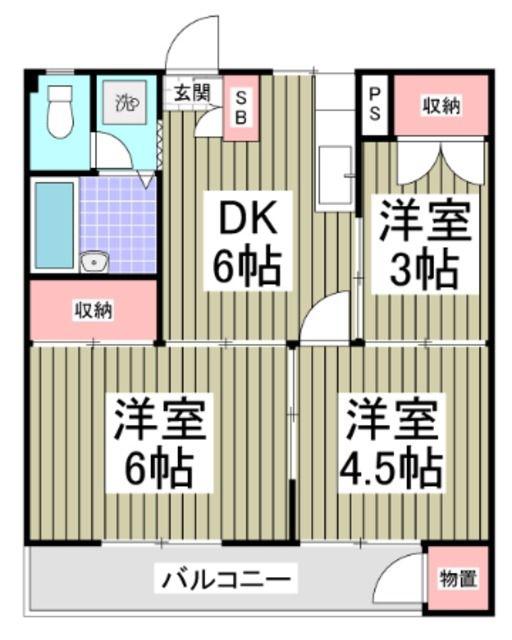 レイフ三郷(3DK/2階)の間取り写真