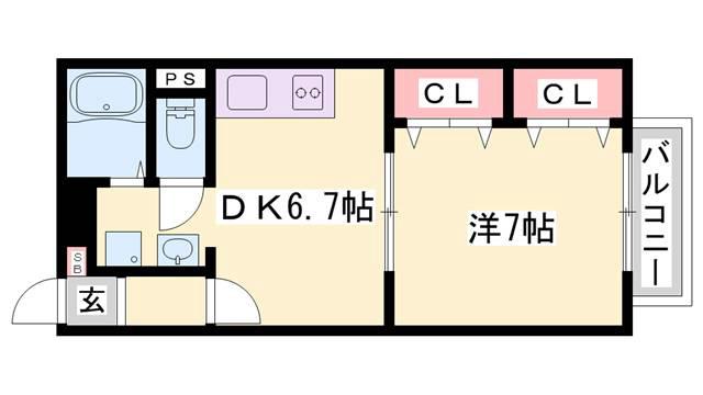 エメロード赤穂(1DK/2階)の間取り写真