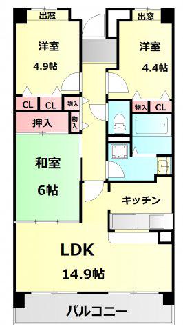 王塚東シティコート(3LDK/3階)の間取り写真