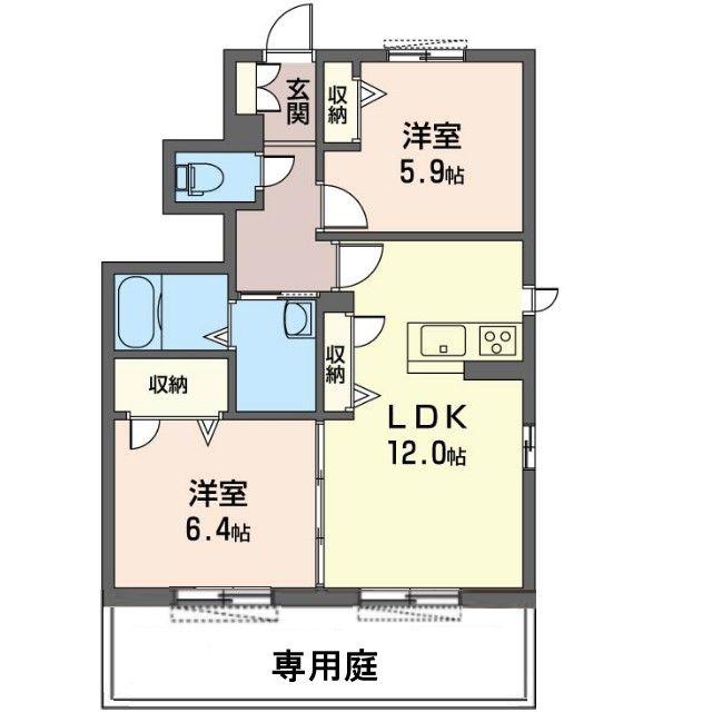 コーポ花水木A(2LDK/1階)の間取り写真