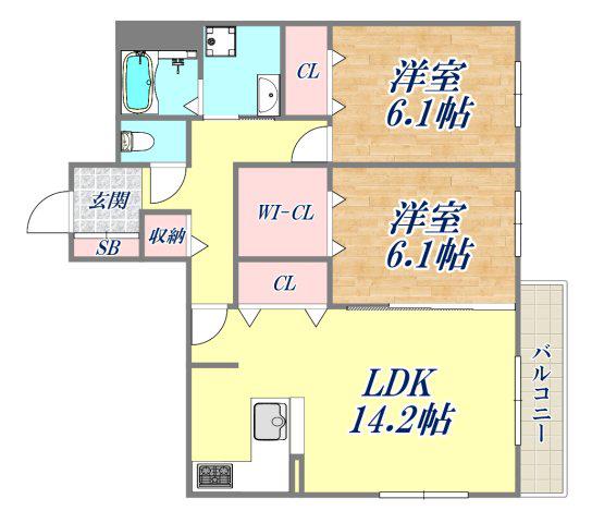 FIELD COURT(2LDK/2階)の間取り写真
