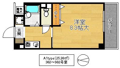 アビイ・ロード(1K/6階)の間取り写真