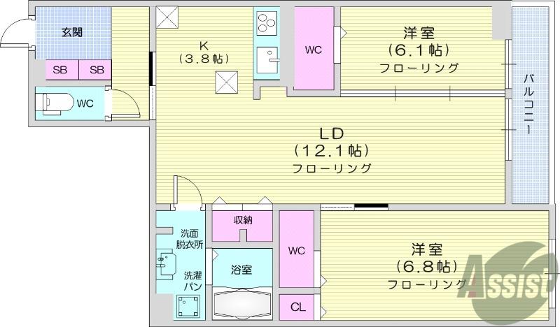 CLASSEUM仙台小田原1(2LDK/1階)の間取り写真
