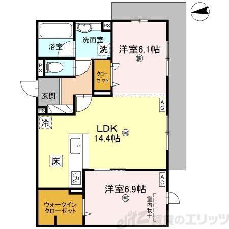 D-RESIDENCE南茨木II(2LDK/1階)の間取り写真