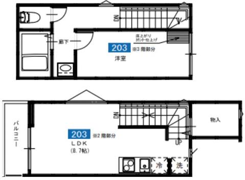 MELDIA鐘ヶ淵(1LDK/2階)の間取り写真