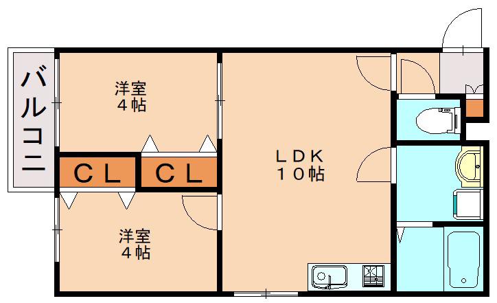 リテラ唐原(2LDK/3階)の間取り写真