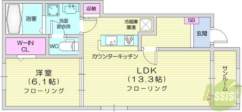 グレースヒルズGAMO A棟(1LDK/1階)の間取り写真