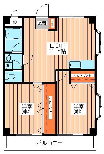アソルティー(2LDK/3階)の間取り写真