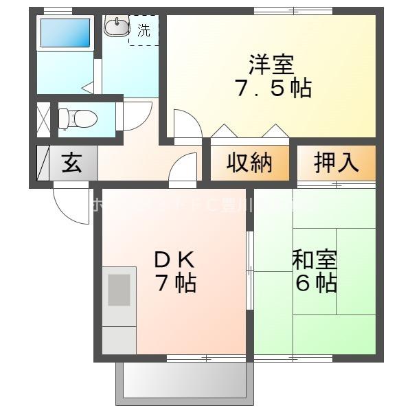 コンフォール B棟(2DK/1階)の間取り写真